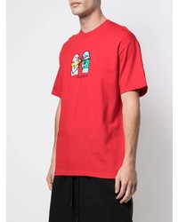 rotes bedrucktes T-Shirt mit einem Rundhalsausschnitt von Supreme