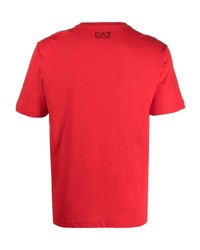 rotes bedrucktes T-Shirt mit einem Rundhalsausschnitt von Ea7 Emporio Armani