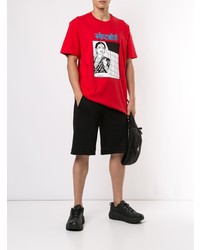 rotes bedrucktes T-Shirt mit einem Rundhalsausschnitt von Supreme