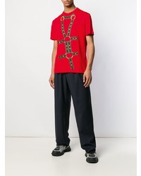 rotes bedrucktes T-Shirt mit einem Rundhalsausschnitt von Versace