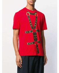 rotes bedrucktes T-Shirt mit einem Rundhalsausschnitt von Versace