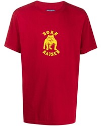 rotes bedrucktes T-Shirt mit einem Rundhalsausschnitt von BornxRaised
