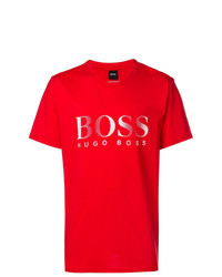 rotes bedrucktes T-Shirt mit einem Rundhalsausschnitt von BOSS HUGO BOSS