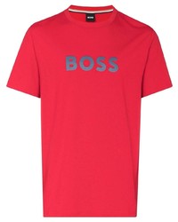 rotes bedrucktes T-Shirt mit einem Rundhalsausschnitt von BOSS