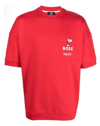 rotes bedrucktes T-Shirt mit einem Rundhalsausschnitt von BOSS