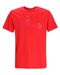 rotes bedrucktes T-Shirt mit einem Rundhalsausschnitt von BOSS