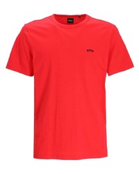 rotes bedrucktes T-Shirt mit einem Rundhalsausschnitt von BOSS