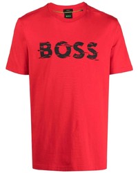 rotes bedrucktes T-Shirt mit einem Rundhalsausschnitt von BOSS