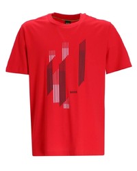 rotes bedrucktes T-Shirt mit einem Rundhalsausschnitt von BOSS