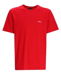 rotes bedrucktes T-Shirt mit einem Rundhalsausschnitt von BOSS