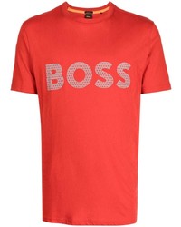 rotes bedrucktes T-Shirt mit einem Rundhalsausschnitt von BOSS