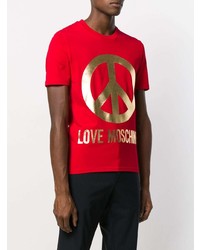 rotes bedrucktes T-Shirt mit einem Rundhalsausschnitt von Love Moschino
