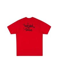 rotes bedrucktes T-Shirt mit einem Rundhalsausschnitt von Supreme