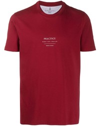 rotes bedrucktes T-Shirt mit einem Rundhalsausschnitt von Brunello Cucinelli