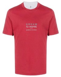 rotes bedrucktes T-Shirt mit einem Rundhalsausschnitt von Brunello Cucinelli