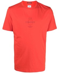 rotes bedrucktes T-Shirt mit einem Rundhalsausschnitt von C.P. Company