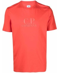 rotes bedrucktes T-Shirt mit einem Rundhalsausschnitt von C.P. Company