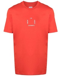 rotes bedrucktes T-Shirt mit einem Rundhalsausschnitt von C.P. Company