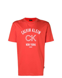 rotes bedrucktes T-Shirt mit einem Rundhalsausschnitt von Calvin Klein 205W39nyc