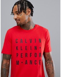 rotes bedrucktes T-Shirt mit einem Rundhalsausschnitt von Calvin Klein Performance