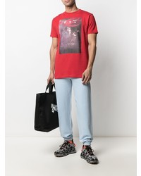 rotes bedrucktes T-Shirt mit einem Rundhalsausschnitt von Off-White