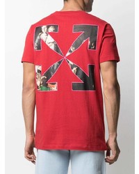 rotes bedrucktes T-Shirt mit einem Rundhalsausschnitt von Off-White