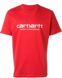 rotes bedrucktes T-Shirt mit einem Rundhalsausschnitt von Carhartt