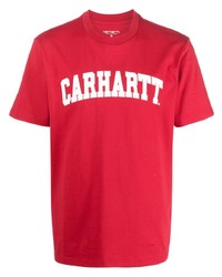 rotes bedrucktes T-Shirt mit einem Rundhalsausschnitt von Carhartt WIP