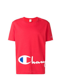 rotes bedrucktes T-Shirt mit einem Rundhalsausschnitt von Champion