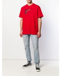 rotes bedrucktes T-Shirt mit einem Rundhalsausschnitt von Supreme