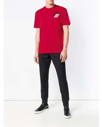 rotes bedrucktes T-Shirt mit einem Rundhalsausschnitt von McQ Alexander McQueen