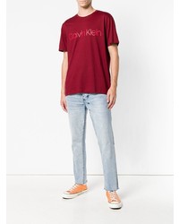 rotes bedrucktes T-Shirt mit einem Rundhalsausschnitt von CK Calvin Klein