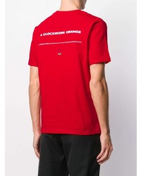 rotes bedrucktes T-Shirt mit einem Rundhalsausschnitt von Undercover