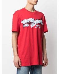 rotes bedrucktes T-Shirt mit einem Rundhalsausschnitt von Philipp Plein