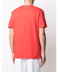 rotes bedrucktes T-Shirt mit einem Rundhalsausschnitt von Lacoste