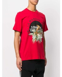 rotes bedrucktes T-Shirt mit einem Rundhalsausschnitt von Y-3