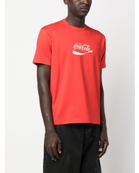 rotes bedrucktes T-Shirt mit einem Rundhalsausschnitt von Junya Watanabe MAN