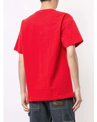 rotes bedrucktes T-Shirt mit einem Rundhalsausschnitt von A Bathing Ape