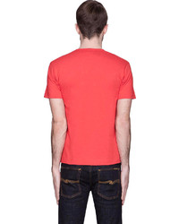 rotes bedrucktes T-Shirt mit einem Rundhalsausschnitt von Comme des Garcons