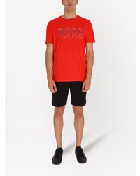 rotes bedrucktes T-Shirt mit einem Rundhalsausschnitt von BOSS HUGO BOSS