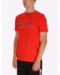 rotes bedrucktes T-Shirt mit einem Rundhalsausschnitt von BOSS HUGO BOSS