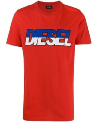 rotes bedrucktes T-Shirt mit einem Rundhalsausschnitt von Diesel