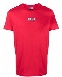 rotes bedrucktes T-Shirt mit einem Rundhalsausschnitt von Diesel