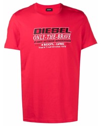 rotes bedrucktes T-Shirt mit einem Rundhalsausschnitt von Diesel