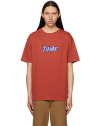 rotes bedrucktes T-Shirt mit einem Rundhalsausschnitt von Dime