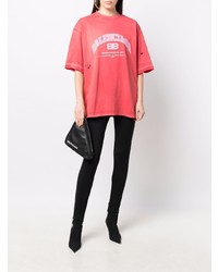 rotes bedrucktes T-Shirt mit einem Rundhalsausschnitt von Balenciaga