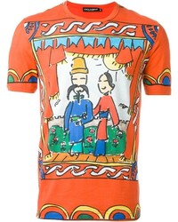 rotes bedrucktes T-Shirt mit einem Rundhalsausschnitt von Dolce & Gabbana