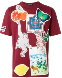 rotes bedrucktes T-Shirt mit einem Rundhalsausschnitt von Dolce & Gabbana