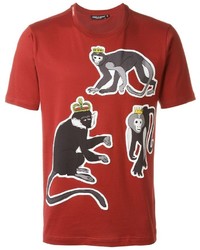 rotes bedrucktes T-Shirt mit einem Rundhalsausschnitt von Dolce & Gabbana