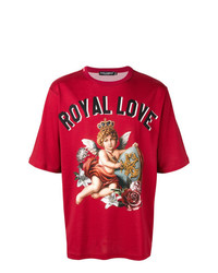 rotes bedrucktes T-Shirt mit einem Rundhalsausschnitt von Dolce & Gabbana